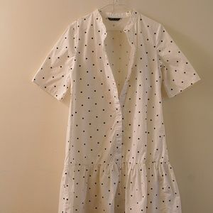 Polka Dot Mock Neck Smock Dress